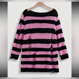 Pink and black Distressed sweater